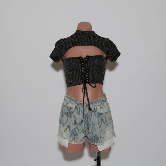 Tops - Sparkly V Neck Crop Top